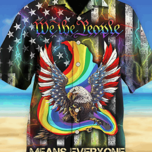 Eagle American Flag Pride Men s Shirt: LGBT Hawaiian Summer Shirt