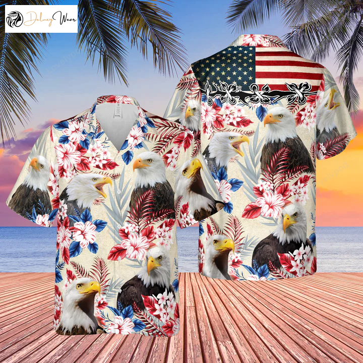 Eagle Lover American Flag Hawaiian Shirt – All Over Printed 3D Hawaiian Flowers