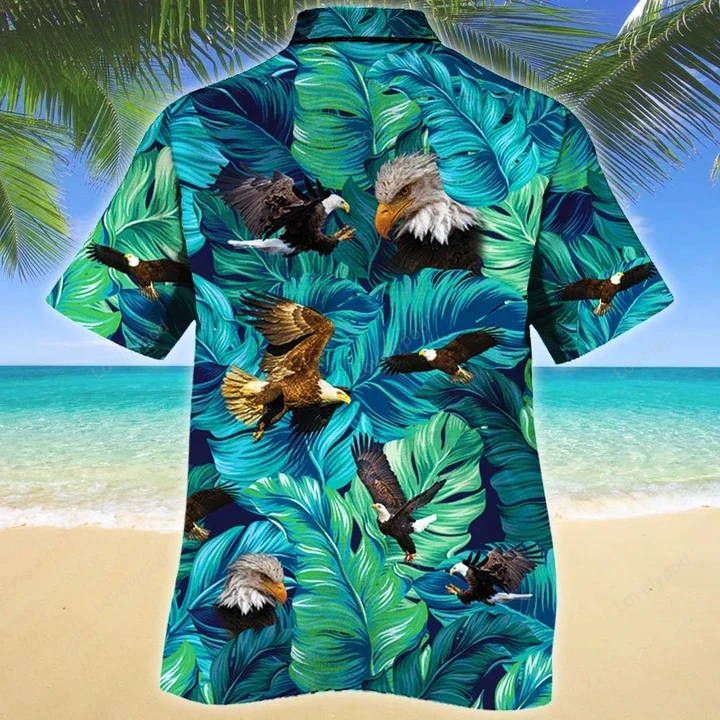 Eagle Lovers Gift: Hawaiian Shirt with Palm Tree & Floral Pattern for Summer Beach – 99% Cotton