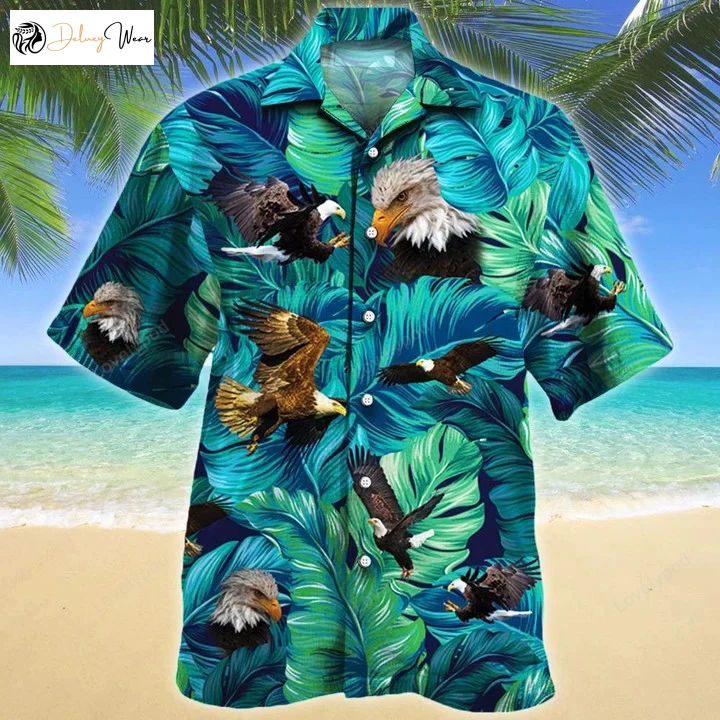 Eagle Lovers Gift: Hawaiian Shirt with Palm Tree & Floral Pattern for Summer Beach – 99% Cotton