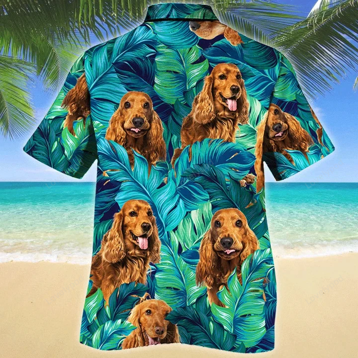 English Cocker Spaniel Dog Lovers Gift: Tropical Leaves Hawaiian Shirt