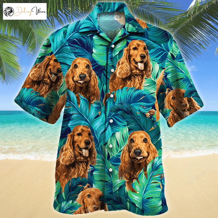 English Cocker Spaniel Dog Lovers Gift: Tropical Leaves Hawaiian Shirt