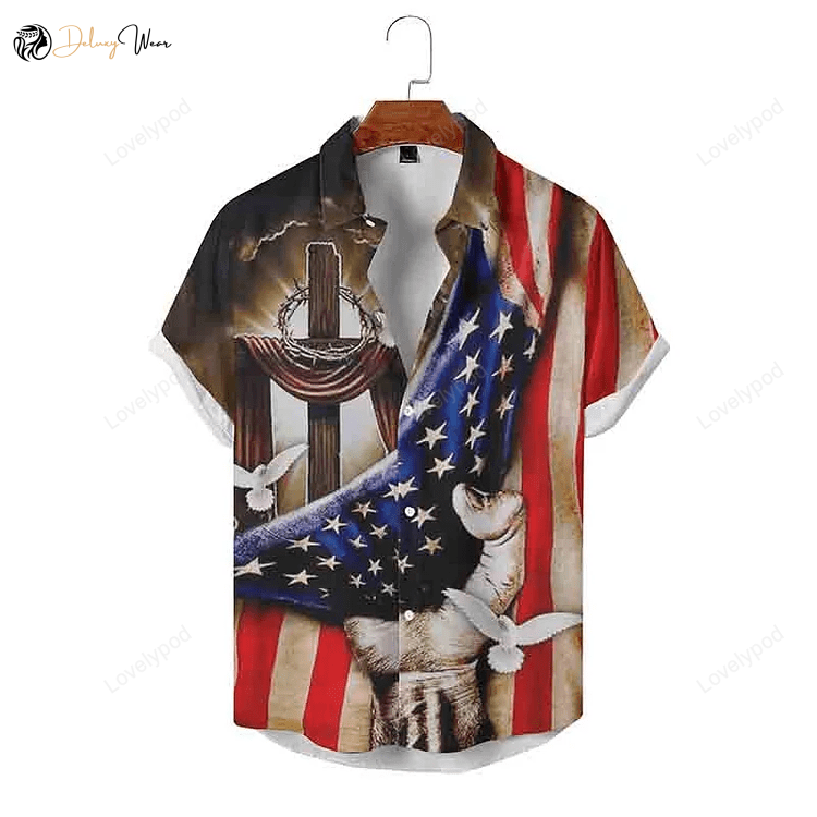 Men s Flag Print Hawaiian Shirt: Stylish Short Sleeve Holiday Style