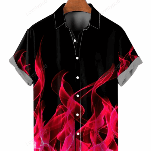 Flame Pattern Hawaiian Shirt for Men & Women – Short Sleeve Stylish & Versatile