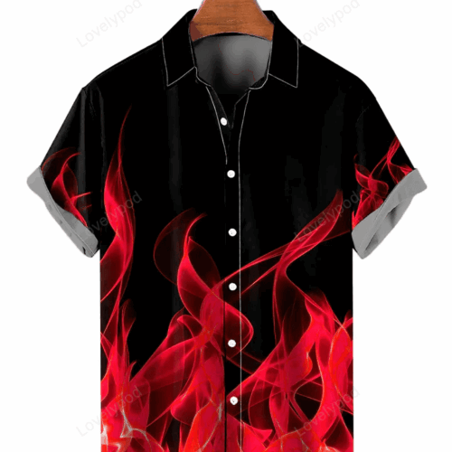 Flame Pattern Hawaiian Shirt for Men & Women – Short Sleeve Stylish & Versatile