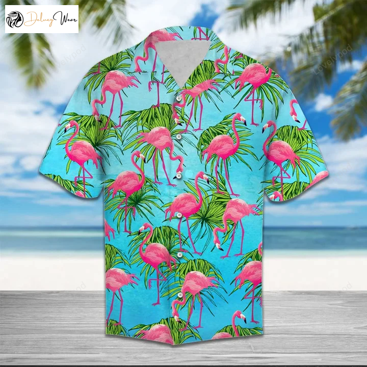 Flamingo Tropical Palm Leaves Hawaiian Shirt – Perfect for Summer Vacation