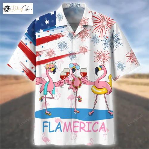 Flamingo Wine Flamerica Hawaiian Shirt: Celebrate 4th of July Independence Day in Style!