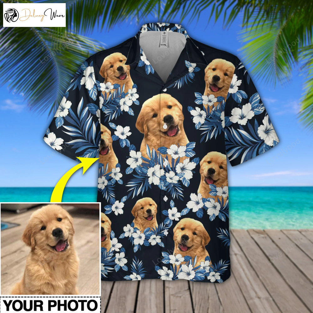 Flowers & Leaves Pattern Hawaiian Shirt – Custom Dog Floral Aloha Shirt for Men & Women
