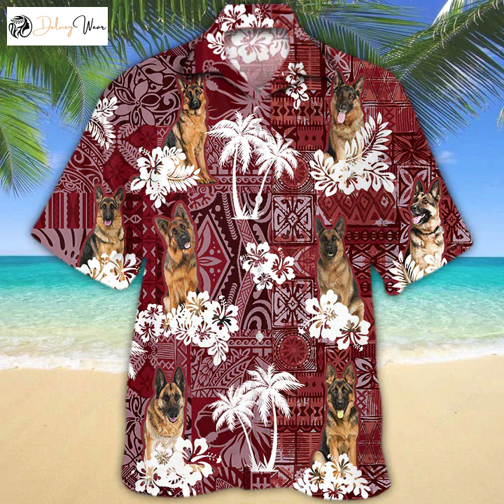 German Shepherd Red Hawaiian Shirt: Perfect Gift for Dog Lovers & Animal Summer Shirts