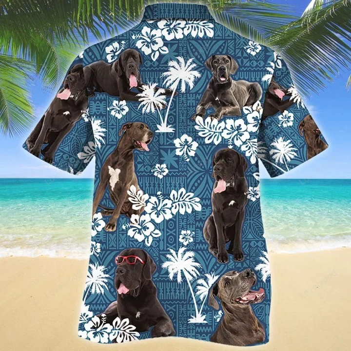 Stylish Blue Tribal Hawaiian Shirt – Perfect Gift for Great Dane Dog Lovers