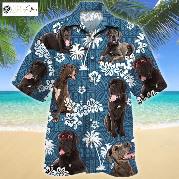Stylish Blue Tribal Hawaiian Shirt – Perfect Gift for Great Dane Dog Lovers