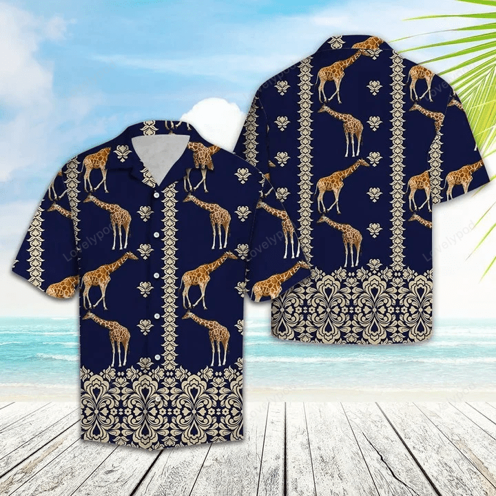 Symbolic Giraffe Hawaii Shirt: Deep Blue Hawaiian Art for Men & Women