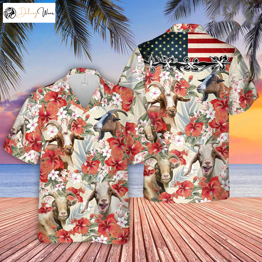 Goat Hibiscus Floral 3D Hawaiian Shirt – Summer Aloha Shirt for Men and Women