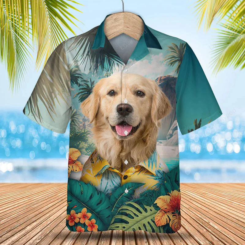 Stylish Golden Retriever Hawaiian Shirt: Men & Women s 3D Tropical Print