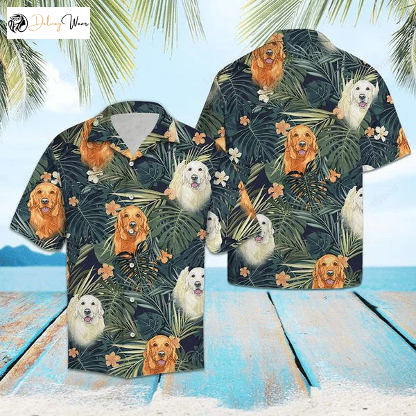 Golden Retriever Hawaiian Shirt: Tropical Plant Design Perfect Gift for Dog Lovers