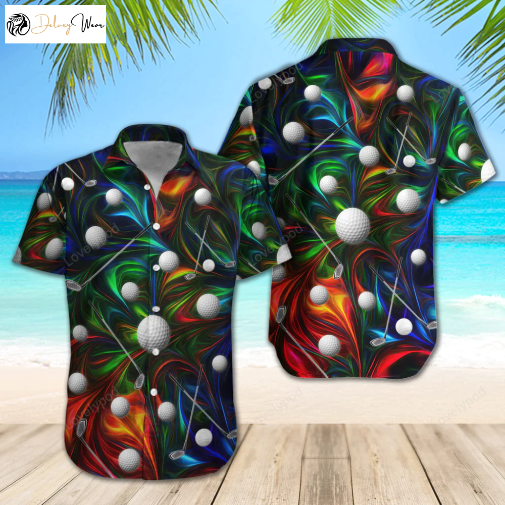 Vibrant Golf Hawaiian Shirt: Colorful Regular & Slim Fit Short Sleeve – Full Print Casual Style