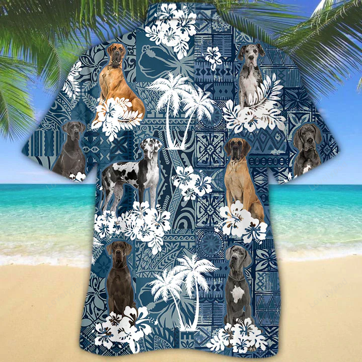 Flower Dog Hawaiian Aloha Shirt: Great Dane Short Sleeve for Men & Women