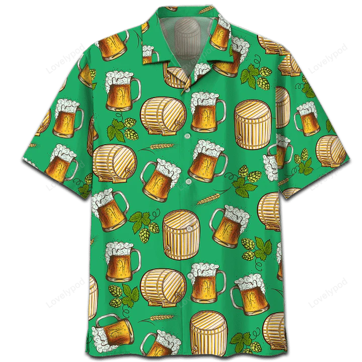Green Theme Beer Wooden Barrel Hawaiian Shirt – Summer Aloha Hawaii Shirt for Men & Women