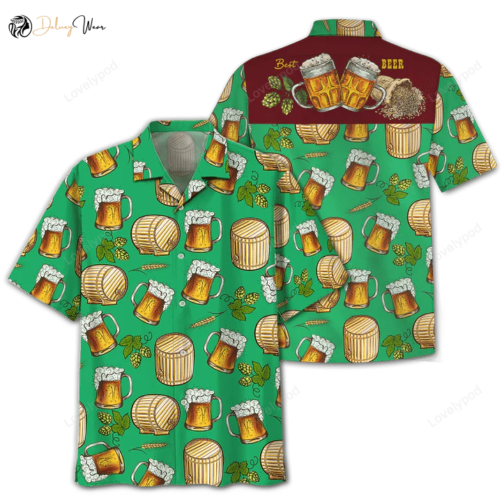 Green Theme Beer Wooden Barrel Hawaiian Shirt – Summer Aloha Hawaii Shirt for Men & Women