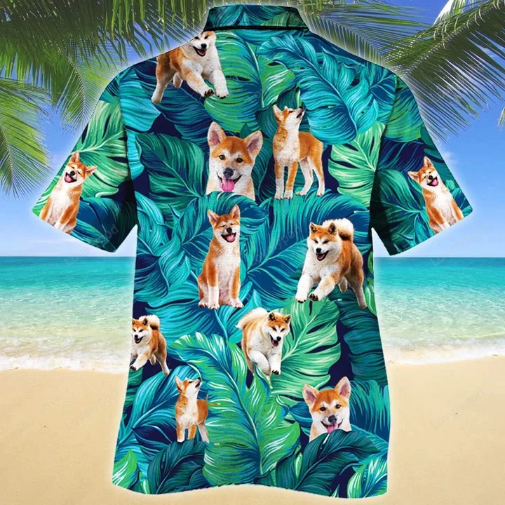 Stylish Happy Akita Dog Lovers Gift: Summer Beach Palm Tree Hawaiian Shirt