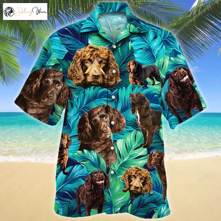 Stylish Happy Boykin Spaniel Hawaiian Shirt – Beach Palm Tree Pattern for Dog Lovers