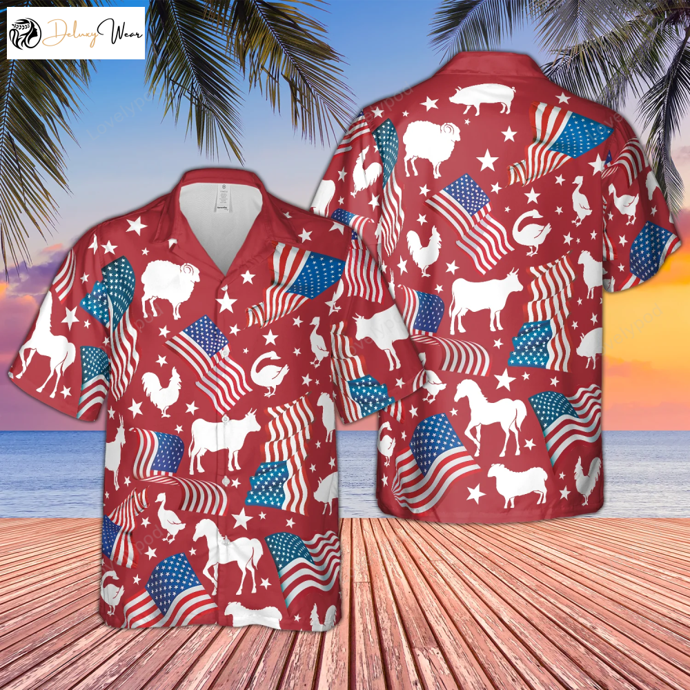 Festive Hawaiian Shirt for Farm Lovers: Celebrate Independence Day with Style!