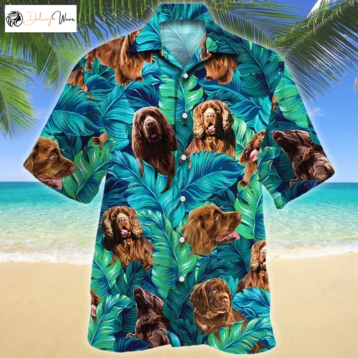 Stylish Happy Sussex Spaniel Dog Lovers Hawaiian Shirt for Men & Women – Summer Beach Aloha Shirt