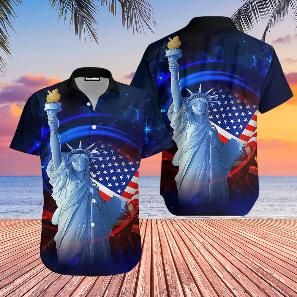 Hawaiian Aloha Shirts: God Bless America 4th of July Eagle Shirt for Men