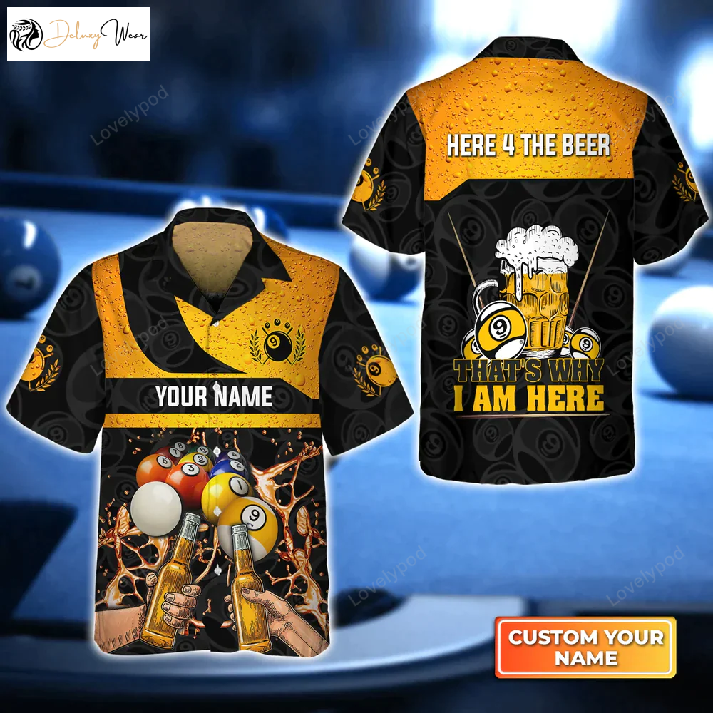 Customized Hawaiian Shirt: Here 4 The Beer Billiard Team with Personalized Name