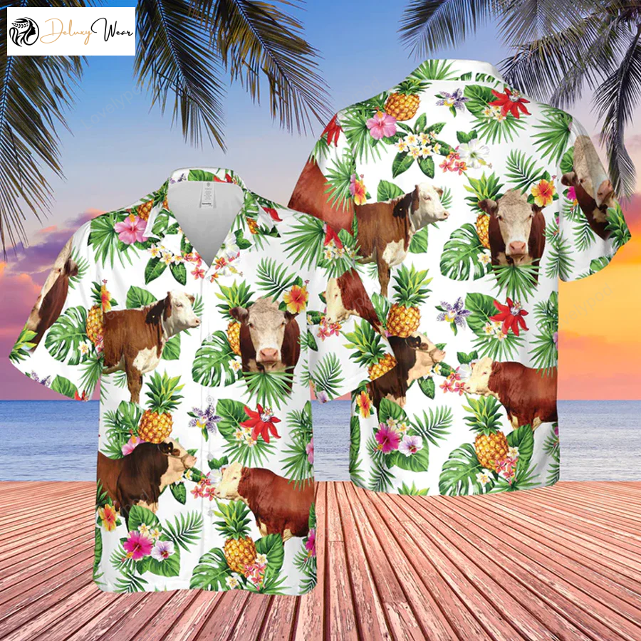 Stylish Hereford Cattle Cow 3D Hawaiian Shirt – All Over Printed Design