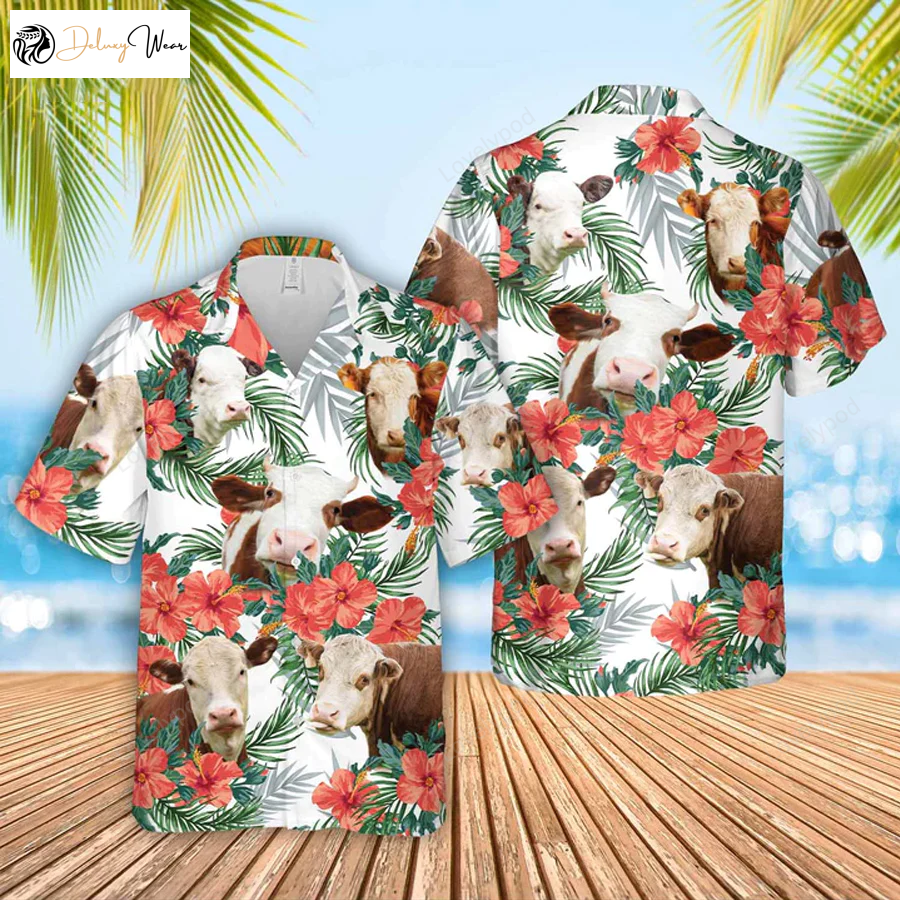 Hereford Hawaiian Flowers Hawaiian Shirt – Stylish Farm Clothing Gift for Men and Women