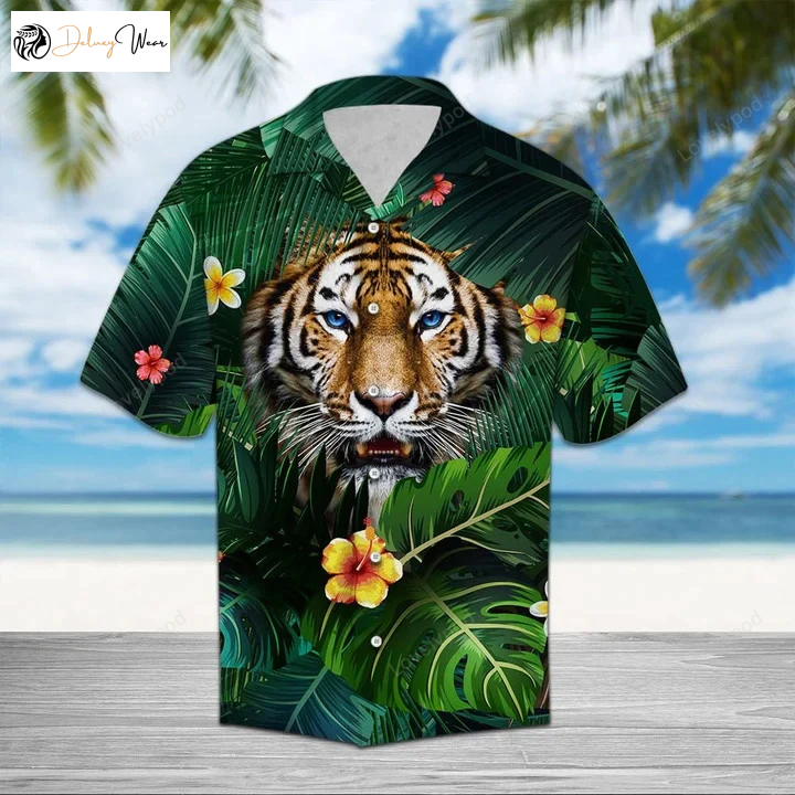 Hawaiian Tiger Floral Shirt: Stylish Unisex Short Sleeve Aloha Shirt for Men & Women