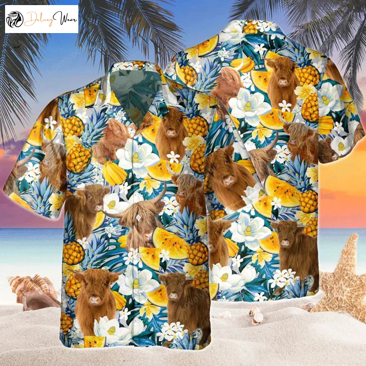 Highland Banana Hawaiian Shirt – Cow Hawaii Shirt for Cow Lovers Men s Cow Shirts