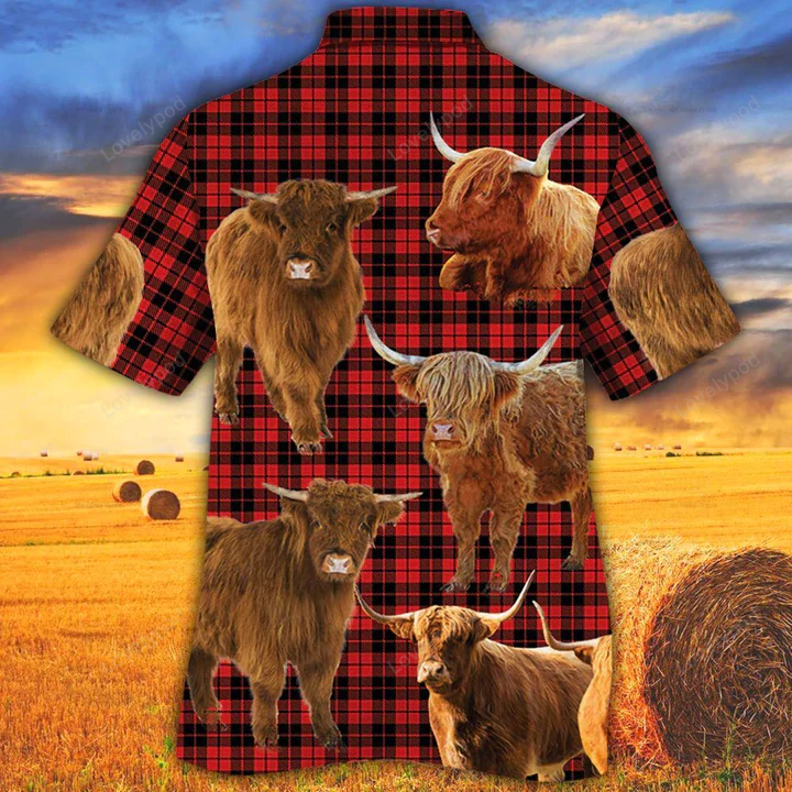 Highland Cattle Lovers Red Tartan Hawaiian Shirt – Cow Aloha Gift