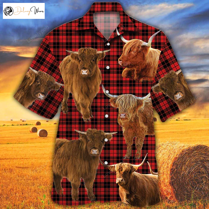Highland Cattle Lovers Red Tartan Hawaiian Shirt – Cow Aloha Gift