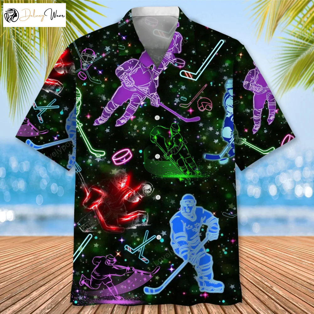 Hockey Neon Light Hawaiian Shirt for Men – Ultimate Hockey Life Shirt & Player Gift