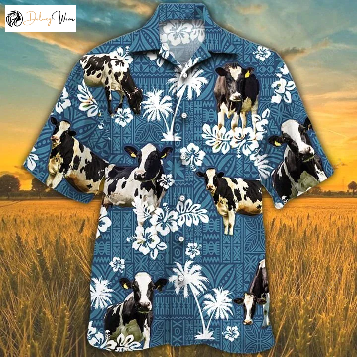 Holstein Friesian Cattle Lovers: Blue Tribal Hawaiian Shirt for Men & Women