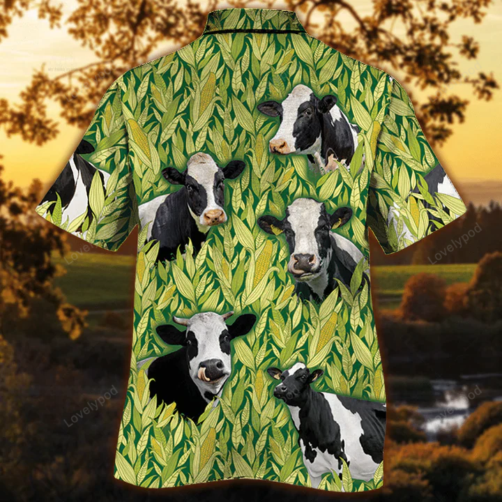Holstein Friesian Cattle Lovers Hawaiian Shirt for Men – Unique Corn Pattern