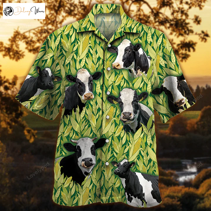 Holstein Friesian Cattle Lovers Hawaiian Shirt for Men – Unique Corn Pattern
