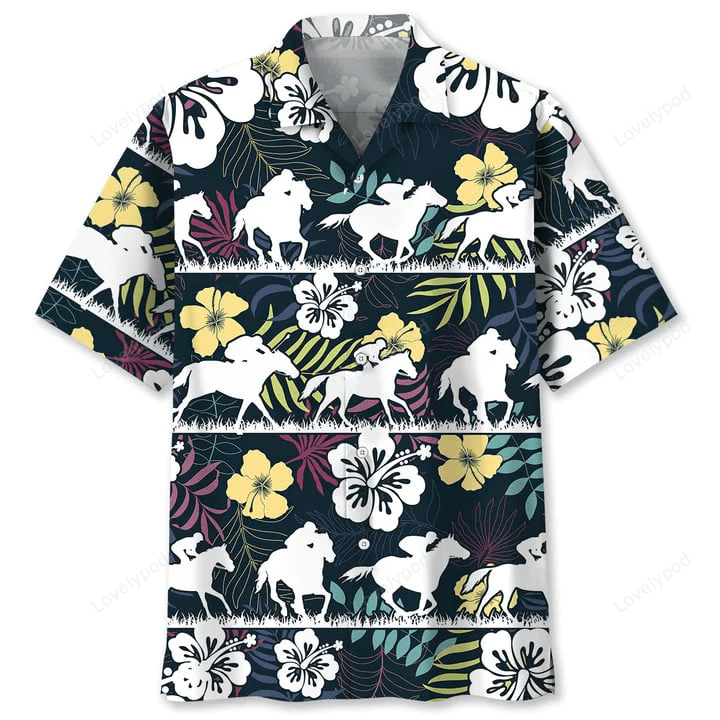 Men s Horse Racing Fire Hawaiian Shirt: Summer Beach Casual Short Sleeve Vacation Shirts