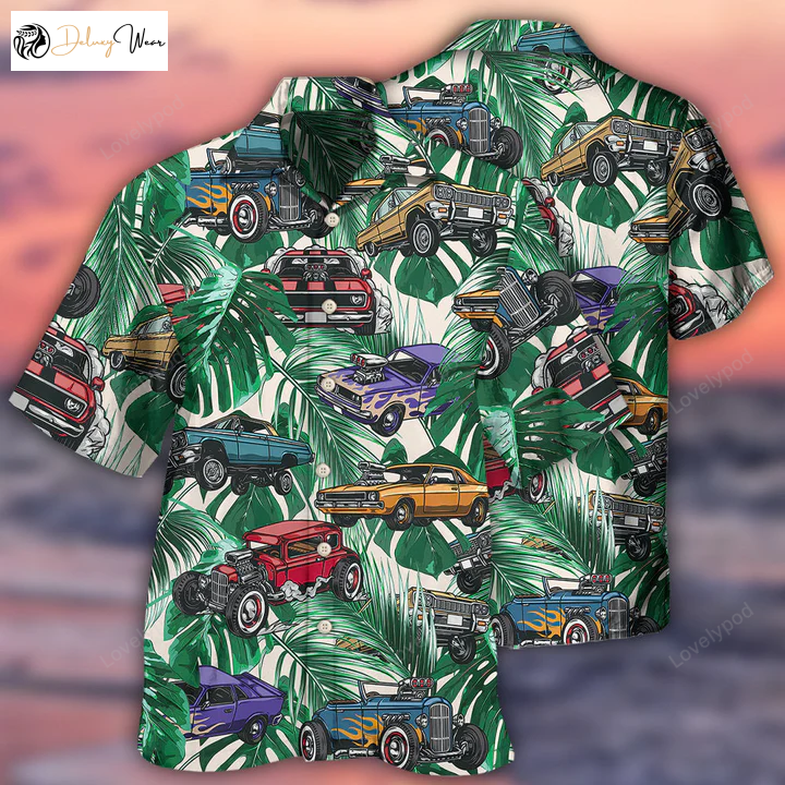 Hot Rod Tropical Leaf Flame All Printed 3D Hawaiian Shirt – Summer Aloha Shirt for Men and Women
