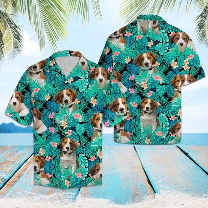 Kooikerhondje Dog Hawaiian Shirt: Tropical Leaves & Flowers Design for Stylish Pet Lovers