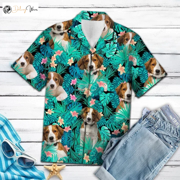 Kooikerhondje Dog Hawaiian Shirt: Tropical Leaves & Flowers Design for Stylish Pet Lovers