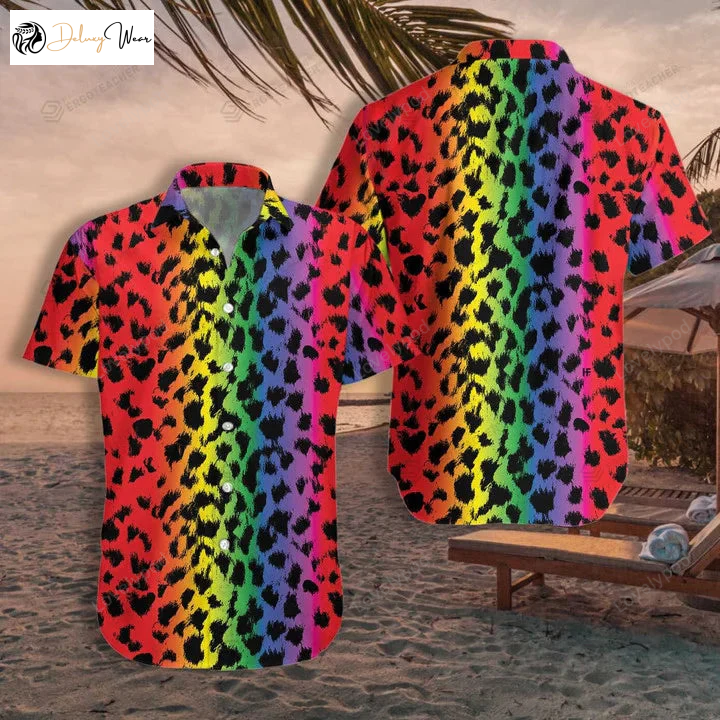 Rainbow LGBT Hawaiian Shirt: Leopard Skin with Vibrant Pride Colors