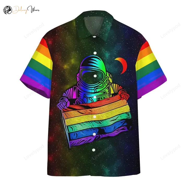LGBT Hawaiian Shirt: Astronaut Rainbow Flag Galaxy Aloha Design for Hawaii LGBTQ+ Pride