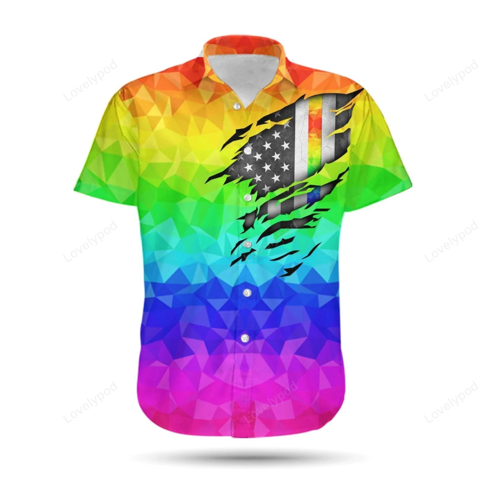 LGBT Pride Hawaiian Shirt: Rainbow Polygonal American Flag Hawaii Aloha Shirt