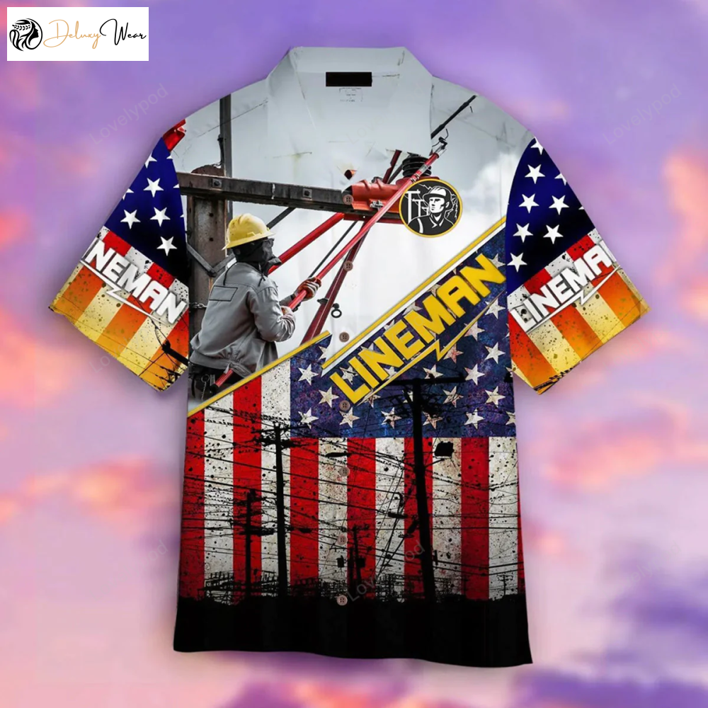 Lineman American Flag Hawaiian Shirt for Men & Women: Patriotic Stylish & Versatile