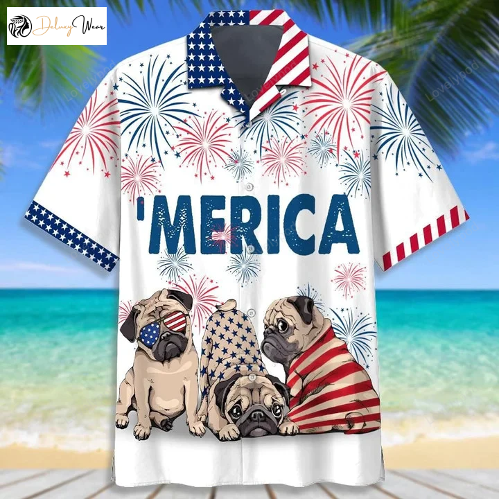 Love Pug 4th of July Hawaiian Shirt – Independence Day Hawaii Shirt for Men & Women