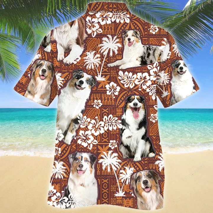 Stylish Australian Shepherd Dog Red Tribal Hawaiian Shirt – Lovely Design for Dog Lovers