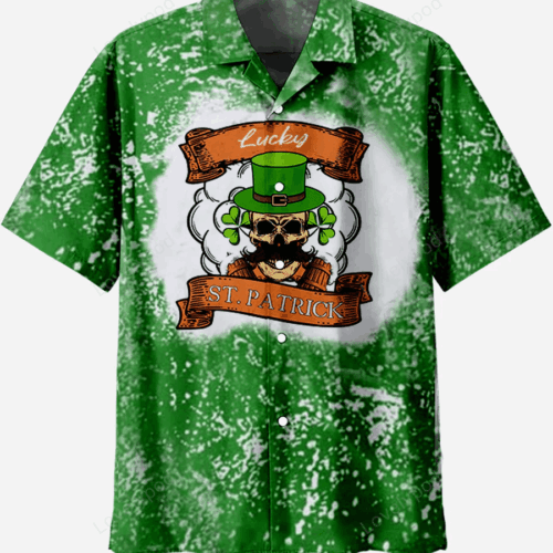 Lucky Clover & Skull Creative Hawaiian Shirt for St Patrick s Day Trendy & Unique Design